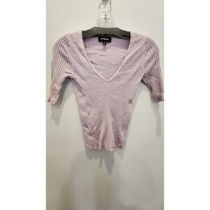 Express Soft Ribbed V-Neck Fitted Top - Lilac / Light Purple